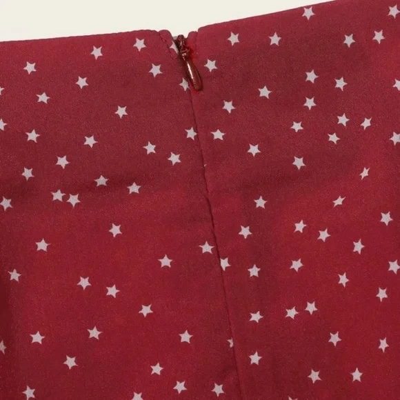 ROMWE Star Allover Print Ruffle Trim Skirt Red & White Back Zipper Large New - Picture 9 of 9